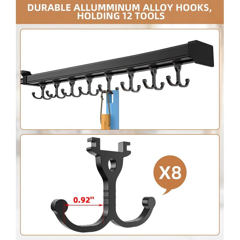 Pull Out Broom Holder With Adjustable Double Row Sliding Hook,