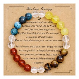 Ayriwoyi Healing Crystal Bracelet for Women Citrine Carnelian Tiger's Eye Beaded Stone Rainbow Bracelet Motivational Bracelet Spiritual Handmade Bracelet for Women