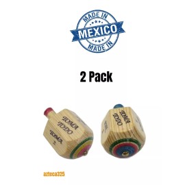 Unbranded Handcrafted Mexican Toma Todo Party Game Wood Pirinola Spinning Top - Pack of 2
