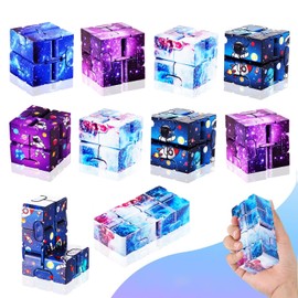 12 Pieces Infinity Cubes, Mini Cool Fidget Toys for Kids and Adult，Sensory Gadget Best for Stress. Hand Held Fidget Blocks. (Star)
