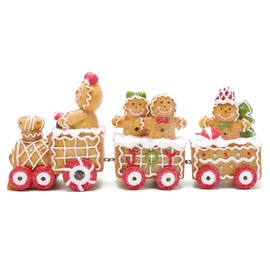 Hodao - cifras de tren de Navidad de pan de jengibre de 23,5 cm de largo, para decoración de invierno, hechas a mano, poliresina de jengibre, para decoración de Navidad, fiesta de Navidad, decoración del hogar