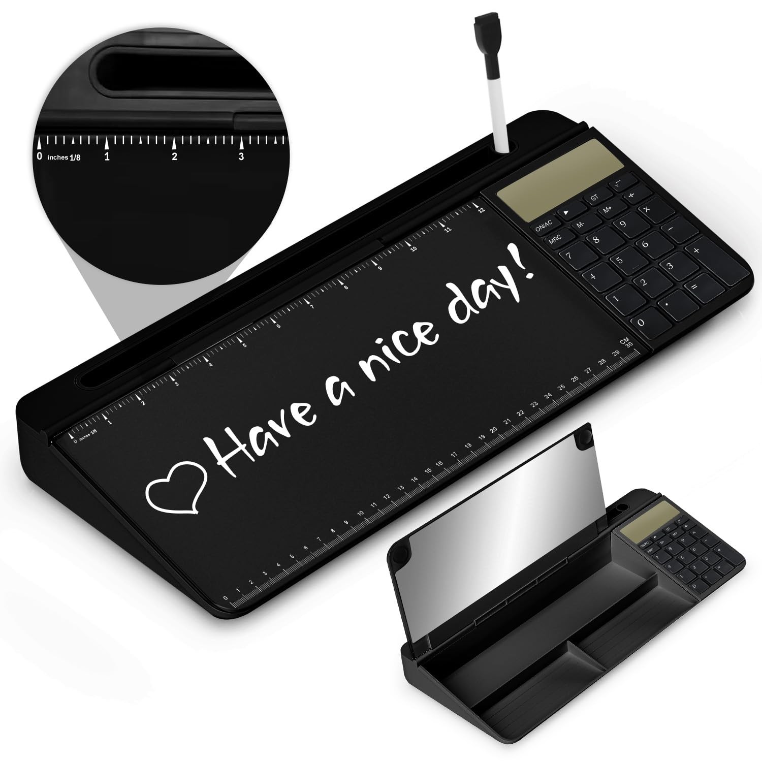 Desktop Glass Whiteboard with Mirror & Calculator(12 Digit LCD Display ...