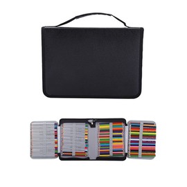 Yosoo 150 Ranuras de Cuero PU Caja de Lápices de Tela Cremallera Bolso Hay Gran Capacidad Bolsa con Correa de Manija Arte Organizador de Almacenamiento Estacionaria (Negro)