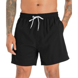 APTRO MK125 S Men's Swimming Trunks, Board Shorts, Short Quick-Drying Beach Shorts with Mesh Lining, Black