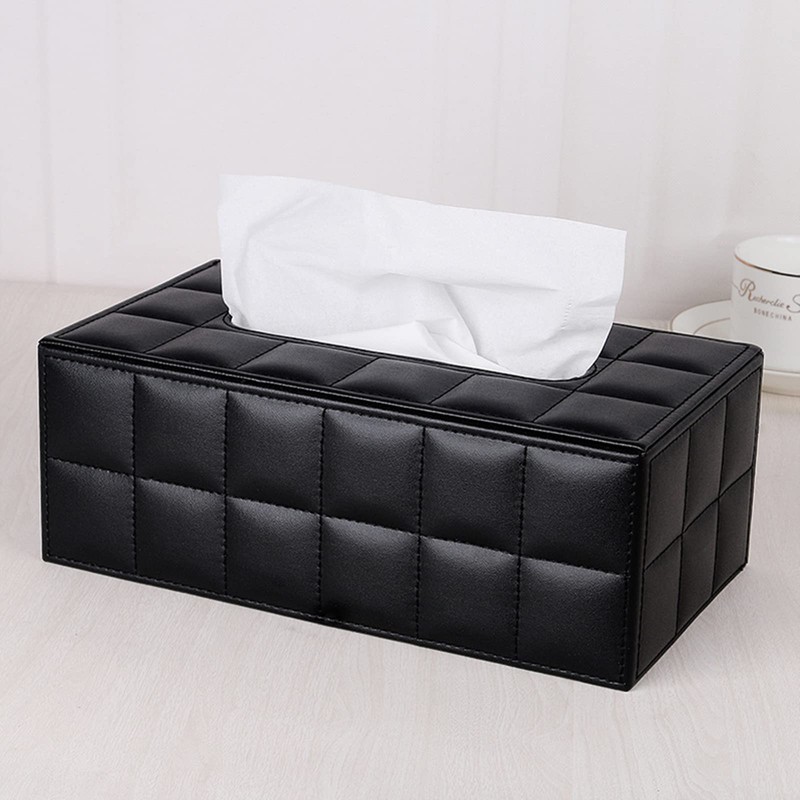 High-end Fashion PU Leather Tissue Box Holder Business Black, Rectangular