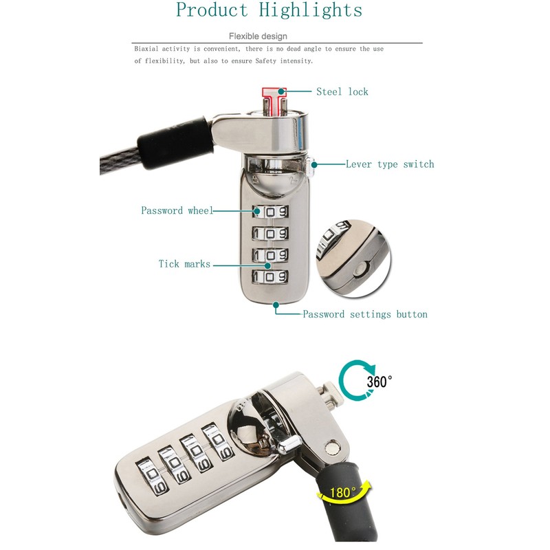 CaLeQi Combination Security Lock Cable for Notebook Laptop Pc Computer
