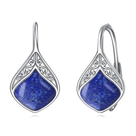 POPLYKE Tear Moonstone Leverback Earrings for Women 925 Sterling Silver Moonstone Dangle Jewellery for Sensitive Ears, Sterling Silver, Lapis Lazuli
