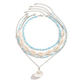 Boho Necklaces Bracelets for Women, Shell Necklace Layered Summer Bracelets, Women's Jewellery Sets, Beaded Necklace, Starfish Charm Bracelet, Blue White Beach Accessories, Vacation Birthday Gift
