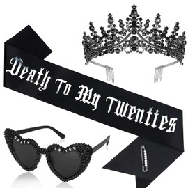 Araluky Death to My 20s Decorations, 30th Birthday Sash and Crown with 30th Birthday Glasses Rip to My 20s Sash Her Rip Dirty Thirty Party Favor