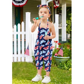 RAISEVERN Toddler Halter Jumpsuit Romper American Flag Girl Clothes 4th of July Slouch Jumpsuits Kid Jumpers Summer Outfits Beach Party Patriotic Size 2T 3T