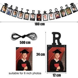 MEJOSER Abitur 2025 Decorative Abi Garland Photo Garland Banner with Glitter 6 Inch Photo Frame Graduation Exam Passed Graduation Wall Decoration for Crafts Hanging Gifts