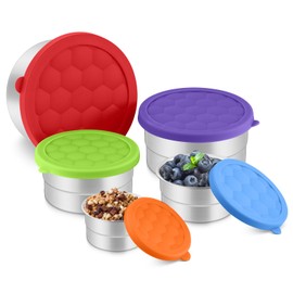 Leonyo 5 Pack Stainless Steel Snack Containers, Stainless Steel Containers with Lids, Reusable Food Container for Adults, Leakproof Silicone Lid & Stackable Lunch Box for School, Office, Picnic