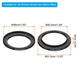 PATIKIL 40.5mm-49mm Metal Step Up Ring, 2 Pack Camera Lens Filter Adapter Ring Aluminum Filter Adapter Ring for Camera Lenses Hood, Black