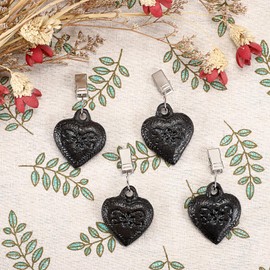 SUMTree 4-piece Cast Iron Antique Heart Shape Tablecloth Weights, Pendant Tablecloth Weights Hangers with Metal Clips, Table Cover Weights for Party, Wedding, Picnic, Black