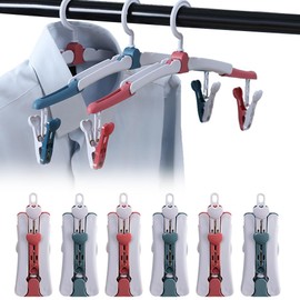 Foldable Travel Clothes Hangers, Pack of 8 Portable Clothes Airers with Clip, Foldable Hangers, 360 Degree Rotating Travel Hangers, Non-Slip for Home, Hotel, Travel, Camping, Red Blue