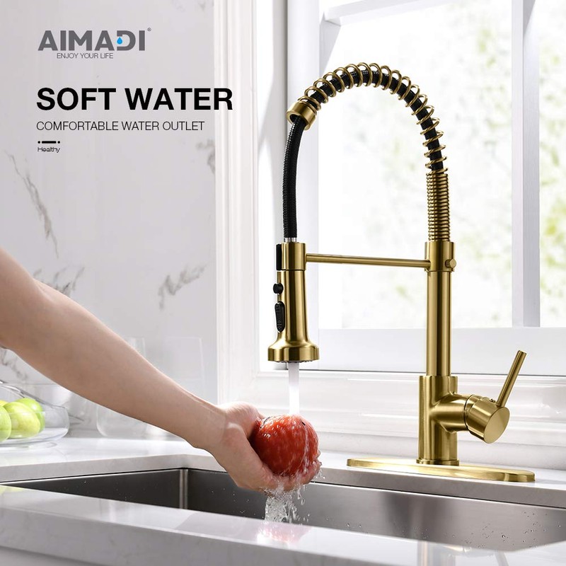 AIMADI Gold Kitchen Faucet with Pull Down Sprayer,Commercial Single Handle