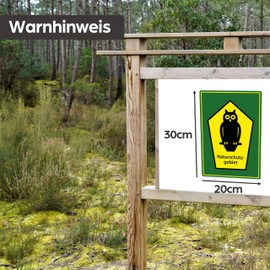 SL group - 3 signs "Nature Reserve" in 20 x 30 cm made of extra sturdy PVC plastic panel - nature protection sign labelling - nature protection sign with owl weatherproof with UV protection