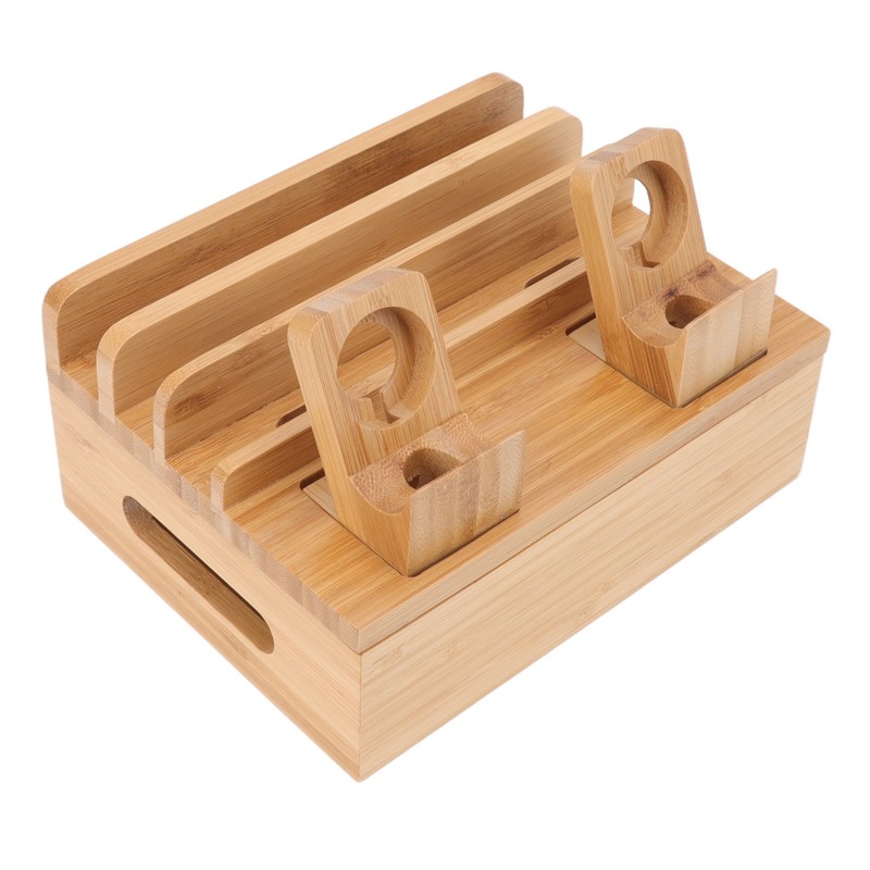 Bamboo Charging Station Multifunction 5 Ports Charging Station Rack for