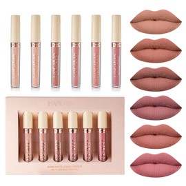 BONNIE CHOICE 6Pcs Nude Matte Liquid Lipstick Set, Waterproof Long Lasting Non-Stick Cup Nude Lipstick 24 Hour Not Fade Matte Lipstick Professional Lip Gloss Makeup Mother's Day Gifts for Women