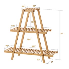 Furshus Plant Stand Indoor, Outdoor bamboo Plant Stands for Multiple Plants (3-tier-nature)