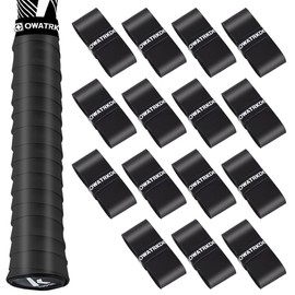 OWATRKDEY 15 Pack Tennis Racket Grip Tape, Precut PU Anti-Slip Tennis Racquet Grip Tape with Dry Feel, Sweat Absorption, Comfortable Handle Overgrip Grip Wrap for Tennis/Badminton/Pickleball (Black)