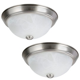 Aspen Creative 63013-12, 2-Light Flush Mount in Brushed Nickel Finish w/White Alabaster Glass, 11" Dia, E26 Socket, Set of 2