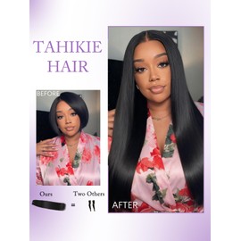 Seamless PU Clip in Hair Extensions for Black Women Full Head Clip ins 100% Unprocessed Brazilian Human Hair PU Thin Weft Straight Clip ins Natural Black 8Pcs 18Clips 130g (PU-Straight #1B, 12 Inch)