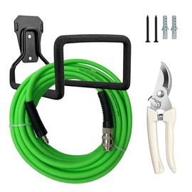 Porta Manguera, Soporte de Manguera de Jardín de Metal, para organizar cables y herramientas en patios y cocheras, Viene con un par de tijeras de podar (Portamangueras con tijeras de podar)
