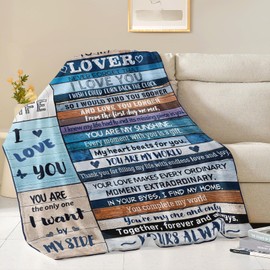 kampdream Romantic Gift for Lover, 50"x60" Throw Blanket -Inspirational Word Anniversary Birthday Christmas Valentines Day Love's Gifts for Her Bedding Sofa Couch Soft Flannel, Blue
