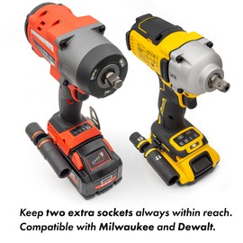 Simon Tools Socket Holder for Milwaukee & Dewalt Impact Wrenches | Choose 1/2" or 3/8" Size | Holds Two Sockets | Lightweight Aluminum, Low Profile | Mounts to Belt Clip Screw Point