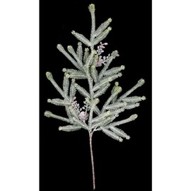 SilksAreForever 21" Frosted & Glittered Artificial Spruce, Pinecone & Berry Cluster Stem -Green/White (Pack of 12)