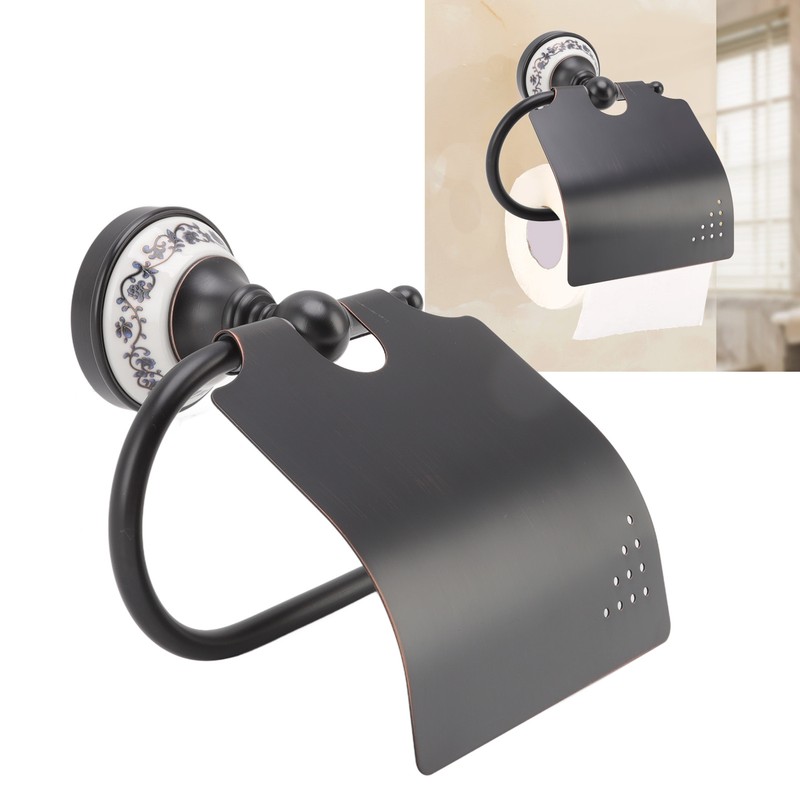 Paper Towel Dispenser Dark Bronze Blue and White Porcelain Wall