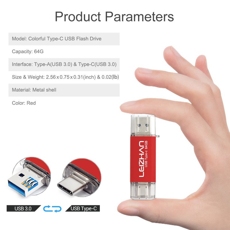 leizhan 64GB USB Stick Type C Memory Stick OTG Speicherstick