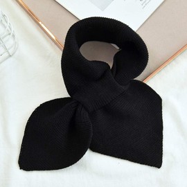 Women Knitted Cross Collar Scarf Winter Thicken Warm Solid Color Crochet Loophole Slim Neckerchief Sweet Bowknot Neck Warmer Knitted Small Scarf, Woolen Small Scarf, Cross-Neck Guard and Bib