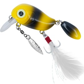 Fishing Lure with Spinning Blade, Yellow and Black Pattern, Metal Hooks (01-Yellow)