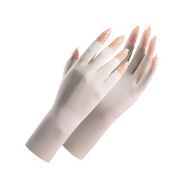 Feelorna Women Sun Protection Gloves, Breathable Ice Silk Half Finger Sunblock Gloves Summer Fingerless UV Protection Gloves Mittens for Cycling Golf Fishing Riding Gel Nails (Beige)