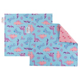 Funkins Reusable Cloth Placemats for Kids & Lunch Boxes | Reusable, Eco-Friendly | 15"x13", 2-ply, Thick, Absorbent, Machine Washable | Set of 2 Placemats (Pink Dinosours)