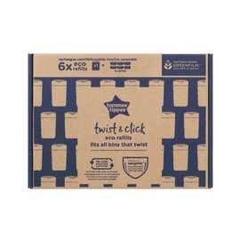Tommee Tippee Twist & Click Nappy Bin Refills, Pack of 6, Multilayer, Antibacterial* Film, Designed to Slot into Your Existing Twist & Click Nappy Bin Cassette