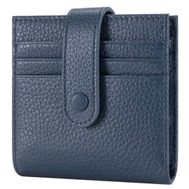 FREYAMIRA Slim Wallet For Women Genuine Leather Small Bifold Credit Card Holder Wallet With Zipper Coin Pouch ID Window,Navy Blue