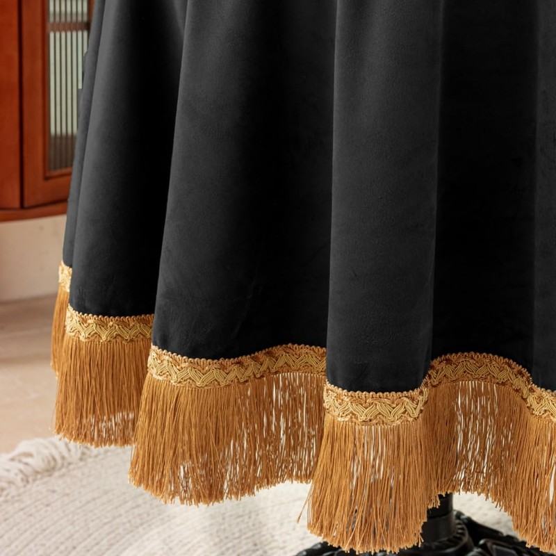 F-CHU Luxury Black Tablecloth Thickset Velvet Tablecloth with Beautiful Gold