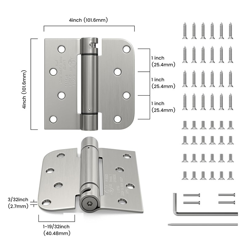 Goldenwarm Self Closing Door Hinges Brushed 6 Pack 4" Square
