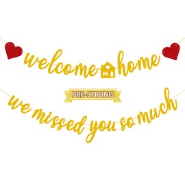 Gifloon Welcome Home We Miss You So Much Banner for Military Army Returning Homecoming Party Decorations, Gold