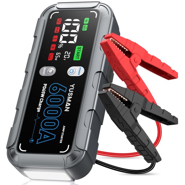 6000A Car Battery Jump Starter, 65W Quick Charger, 26800mAh Jump
