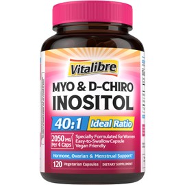 Vitalibre Inositol Supplement, Myo-Inositol & D-Chiro Inositol Fertility Supplements for Women, 40:1 Ideal Ratio, Hormone Balance and Ovarian Support, 120 Vegan Capsules