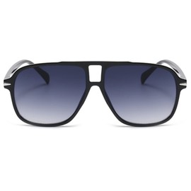 QVKUUT Retro Rectangular Sunglasses for Men and Women Rectangle Retro Glasses with Double Bridge, black/grey