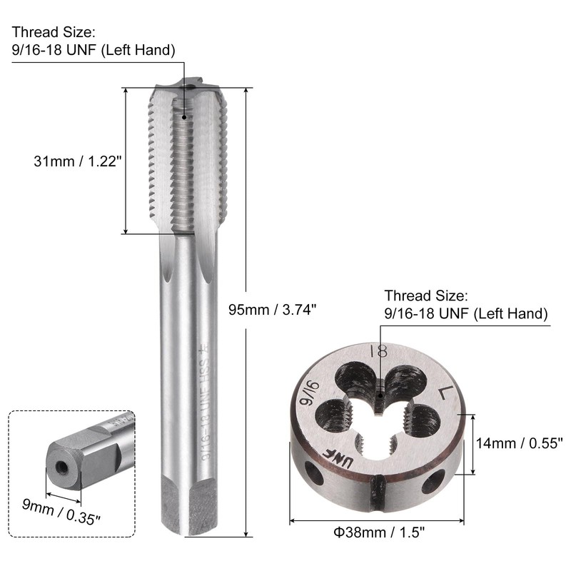 QUARKZMAN 2 Piece Tap and Die Set 9/16-18 UNF Left