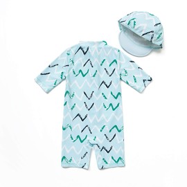 BONVERANO Baby Boys Sunsuit UPF 50+ Sun Protection All in One with Zipper Swimwear with Sun Hat(Blue,24-36Months)