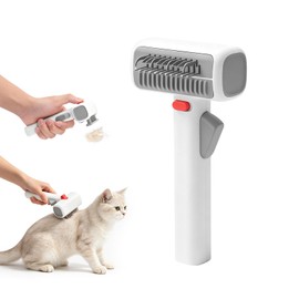 DingGreat 2-in-1 Pet Grooming Comb and Deshedding Brush, Self-Cleaning Dog Cat Hair Removal Tool for Tangles & Loose Undercoat, Dual-Use Dematting Rake with Safety Lock, Protective Cover