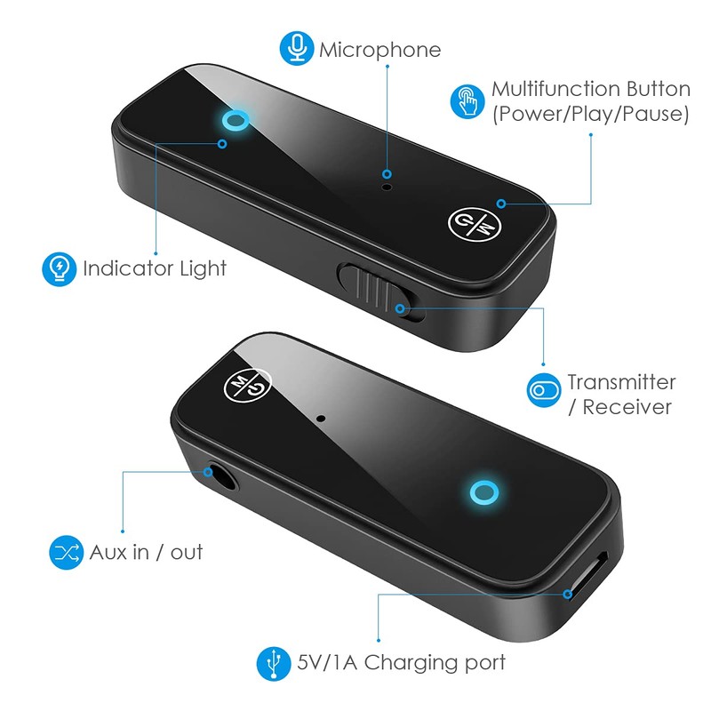 JXTZ Aux Bluetooth 5.3 Adapter for Car, 2 in 1