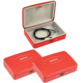 SEPOX® Water/Fire-Resistant Portable Security Case Lock Box Steel, Small Personal Travel Safe Storage Cabinet, 3-Ft Cable, Ressetable Combination Lock for Dorm, Car, Sports, Office, 2pcs Red